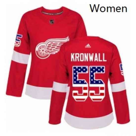 Womens Adidas Detroit Red Wings 55 Niklas Kronwall Authentic Red USA Flag Fashion NHL Jersey